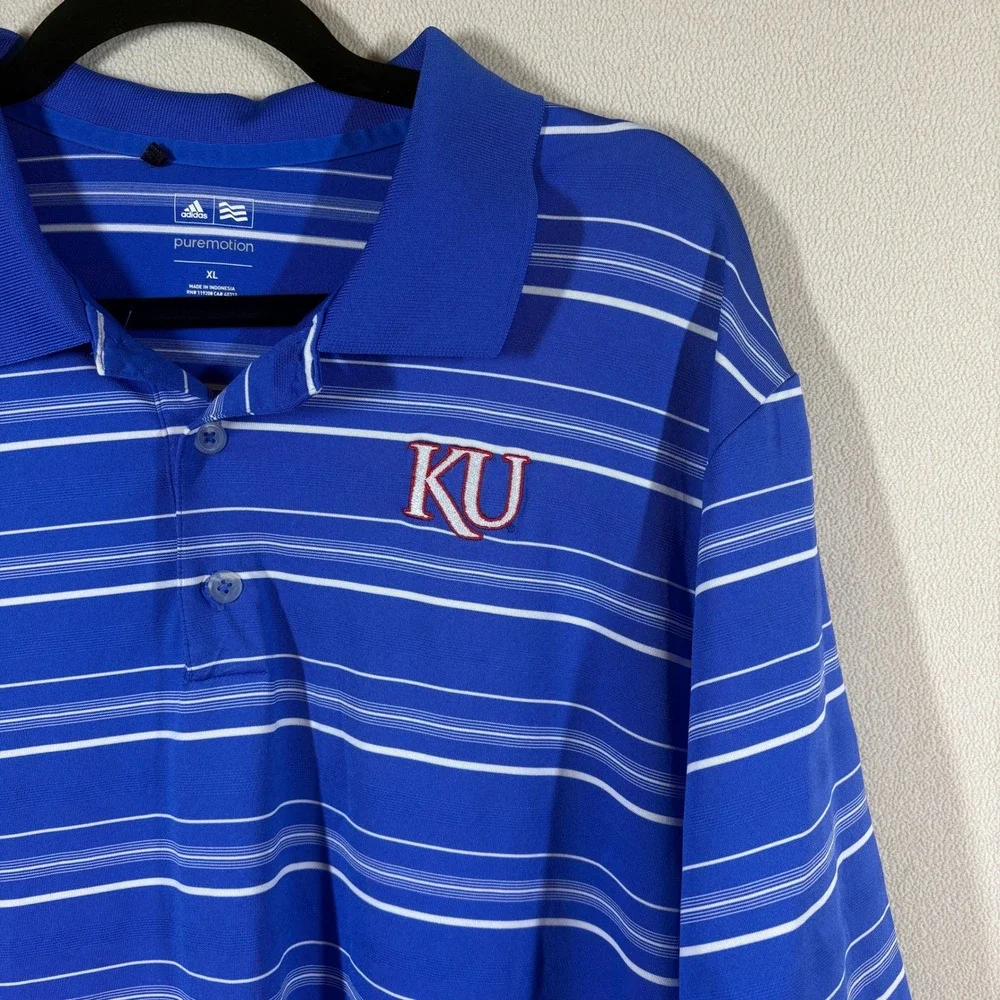 Adidas Puremotion Mens Kansas Jayhawks KU Polo Golf Shirt Blue XL Athleisure